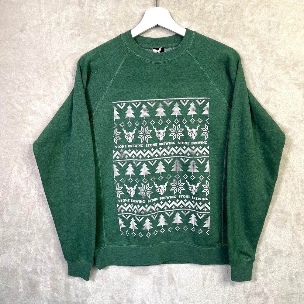 Stone Brewing Sweater Adult XS Christmas Green Long Sleeve Pullover Crewneck